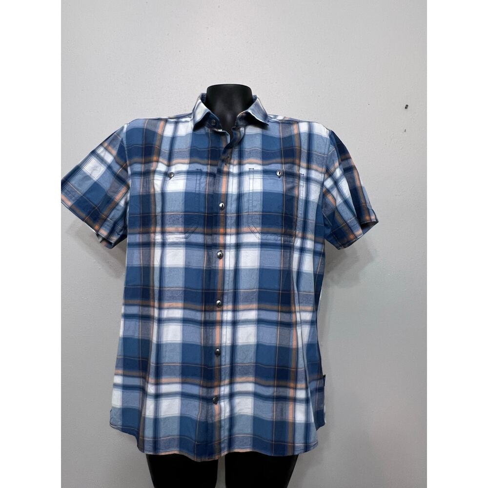 Kuhl Blue Plaid Shirt Sz M‎ Collared ButtonDown Pockets Gorpcore Outdoors Casual